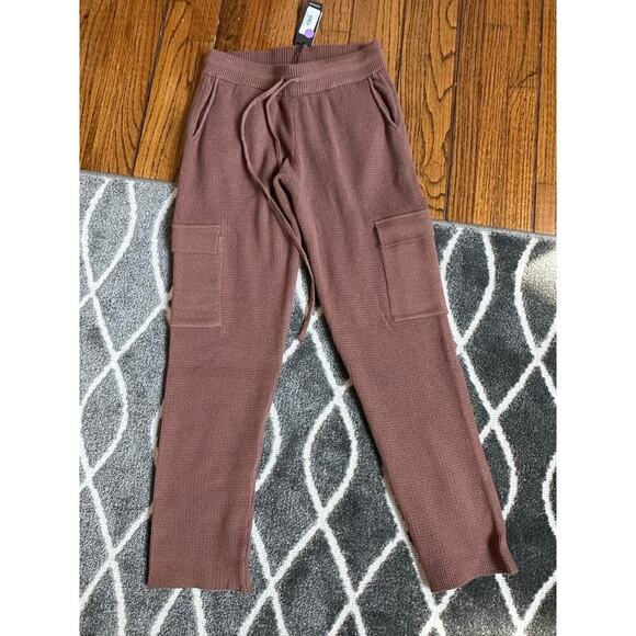 MONROW Waffle cargo joggers Burnt Caramel Small NWT - Picture 4 of 7